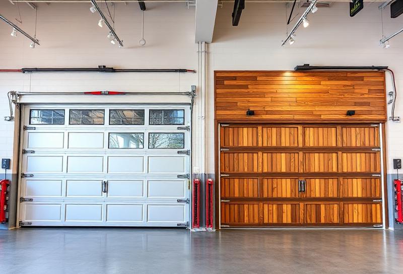 Side by side comparison of different garage door styles and materials